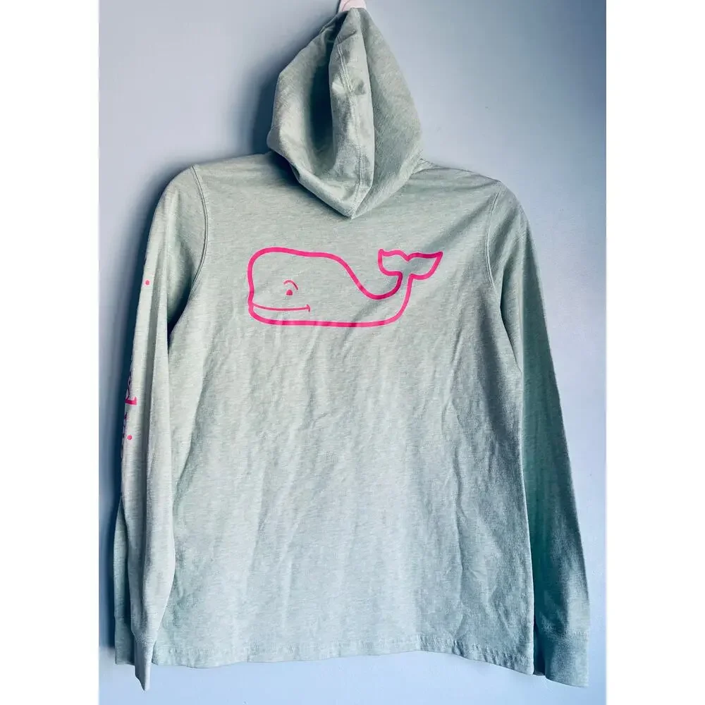 Vineyard Vines Logo Hooded Long Sleeve Tee Sz XS Green and Pink